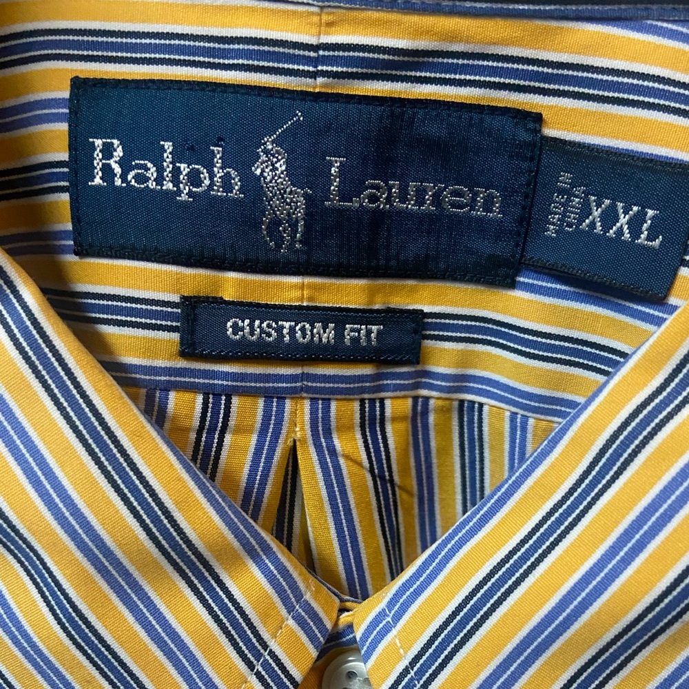 Ralph Lauren XXL Long Sleeve Button Down Blue Yellow Custom Fit